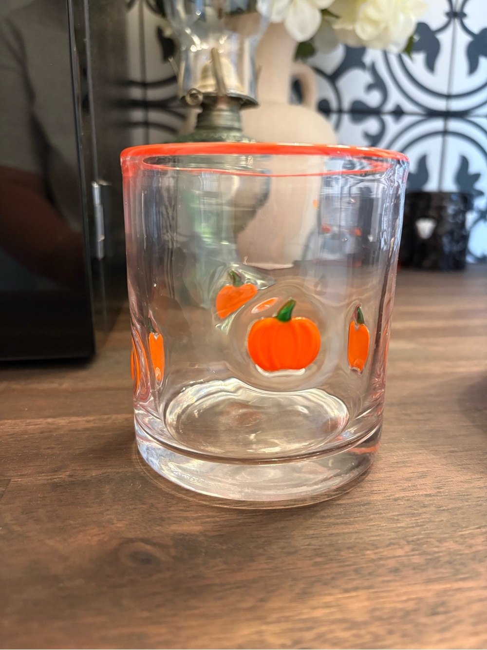 Festive Orange Pumpkin Glass Tumbler